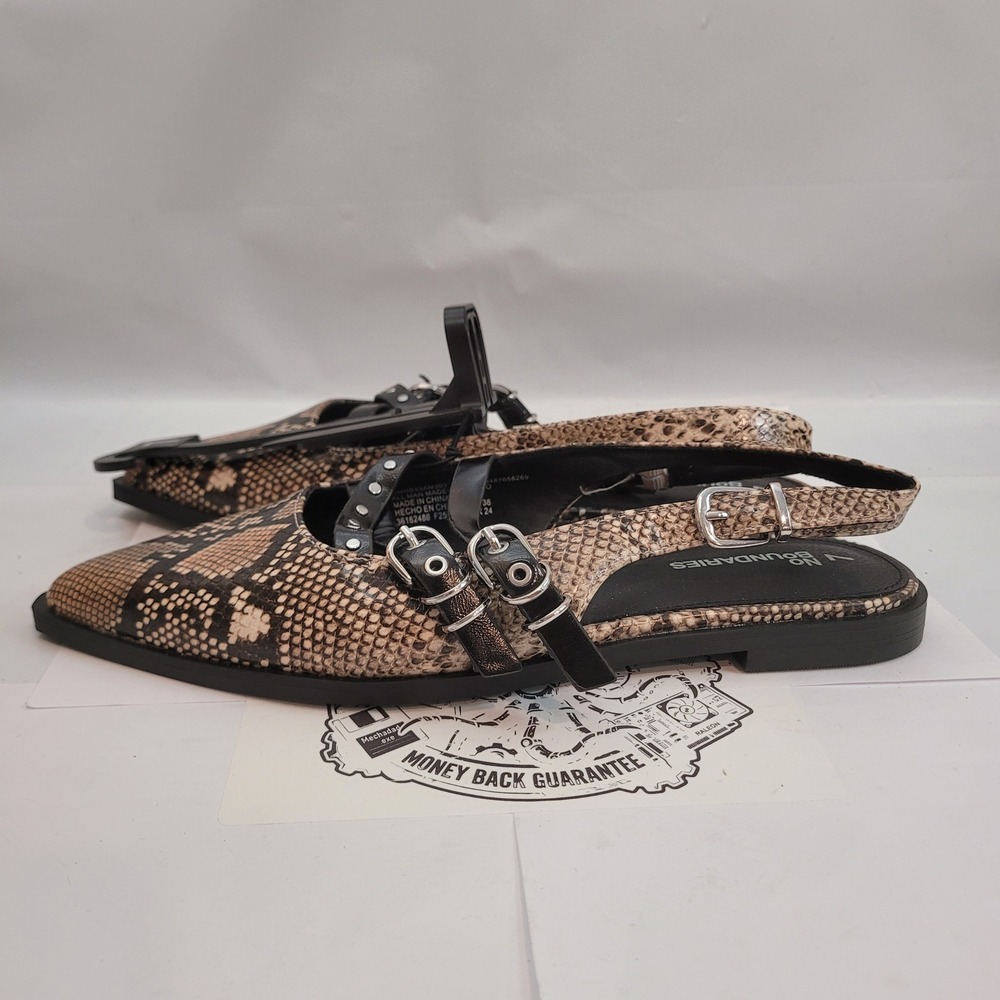 No Boundaries Strappy Flat Women Snakeskin Print Buckle Pointed Toe WMNB45AM303